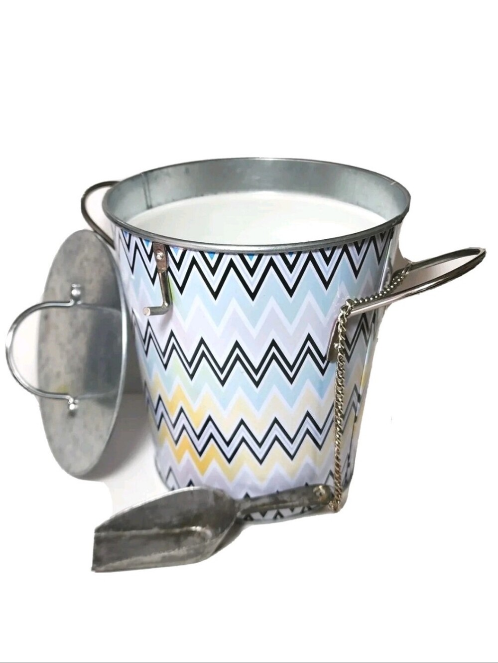 Metal ICE BUCKET Insulated w Scoop Retro Zigzag Pastel Black Galvanized Apropos